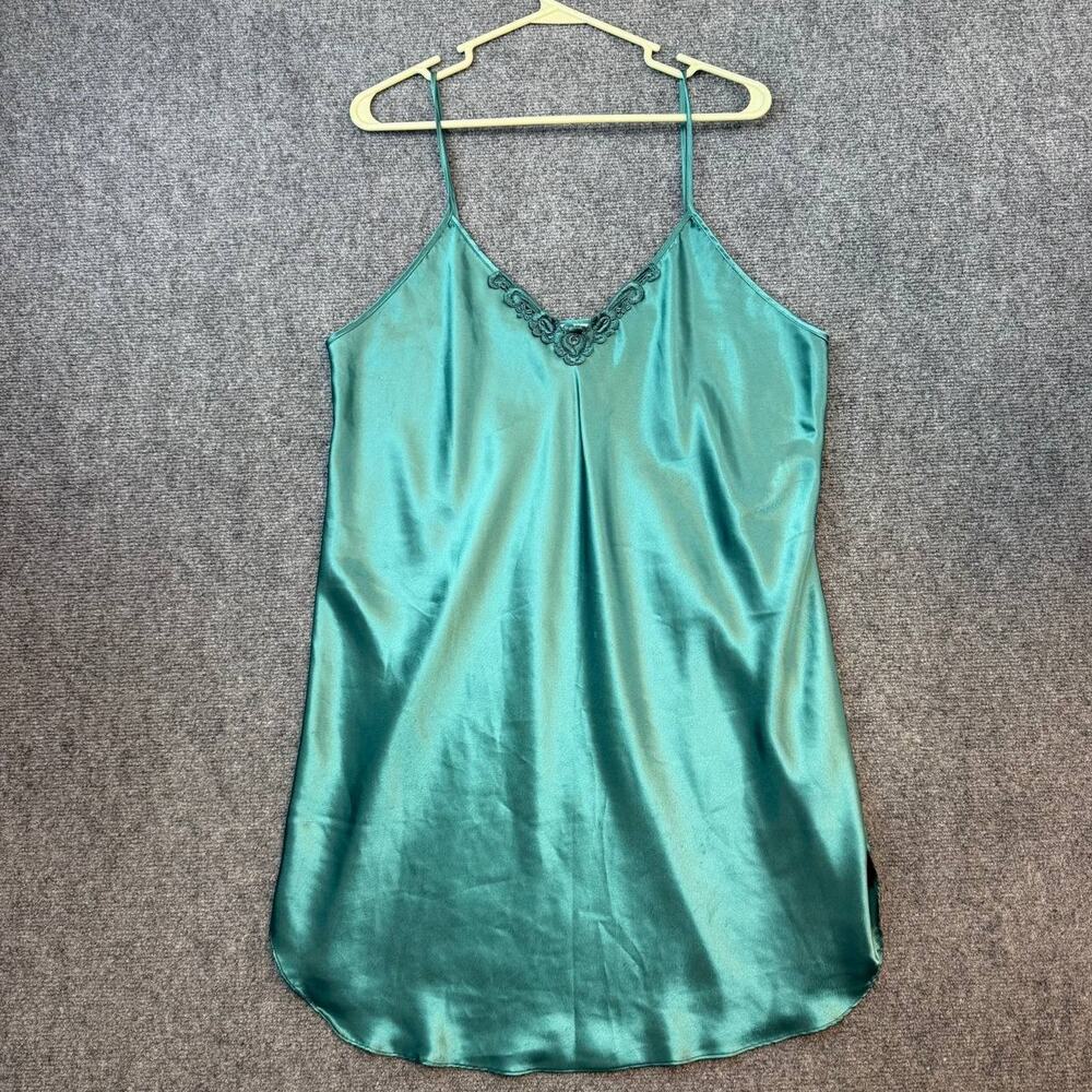 Vintage Intimate Moods Green Satin Slip Dress M 35” USA